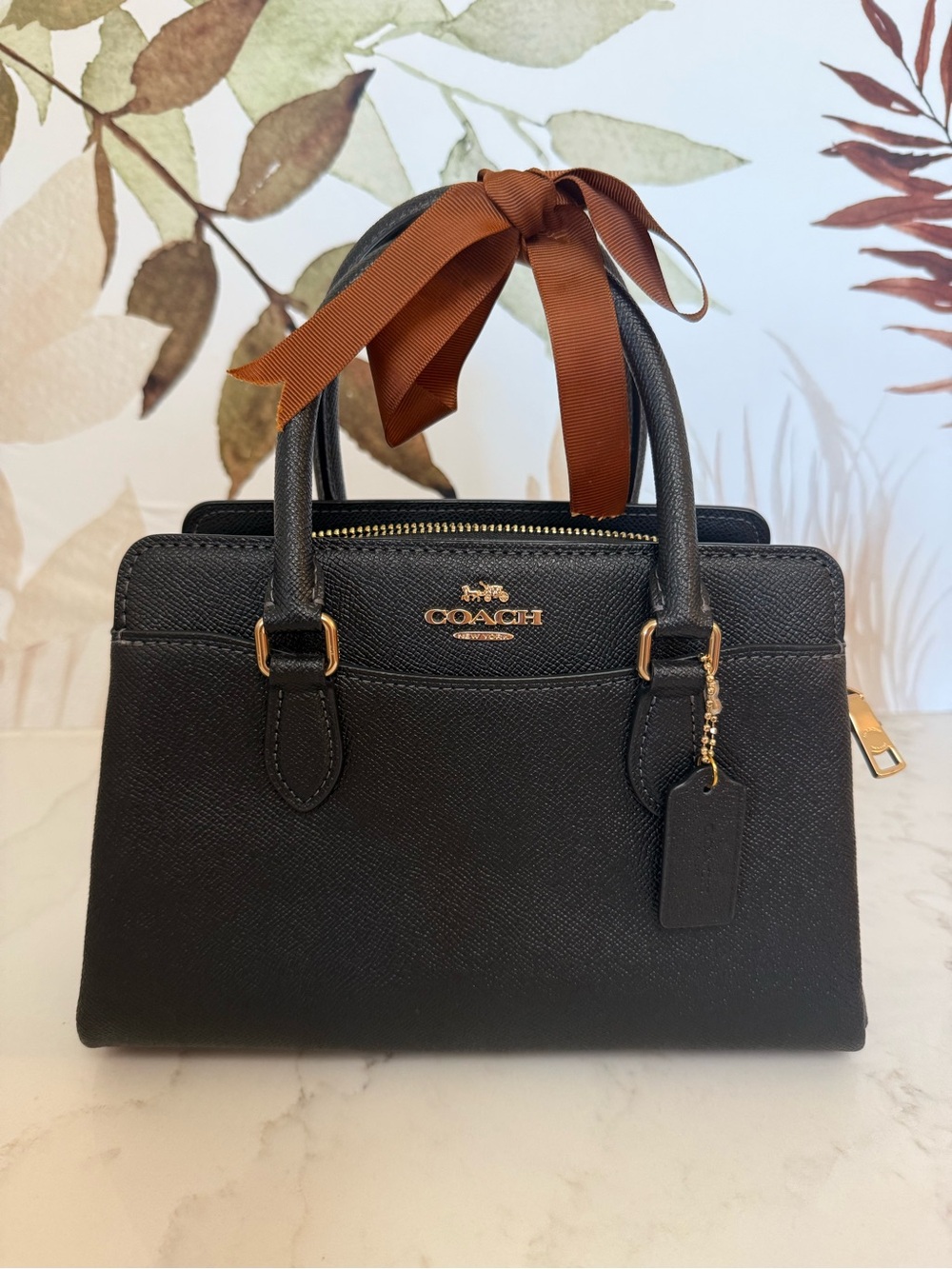 COACH Black Mini Darcie Leather Satchel with Gold Hardware